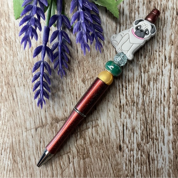 Writing Pen Dog Corgi Pug Artisan Beaded Silicone Gift Custom Handcrafted Office - Picture 5 of 10